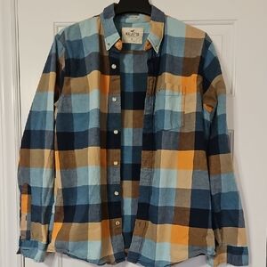Hollister Blue and Orange Plaid Casual Shirt